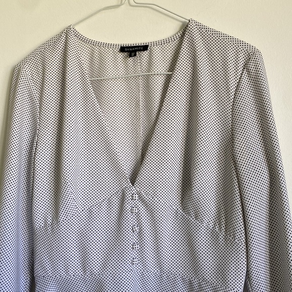 DYNAMITE V-Neck Long Puffy Sleeves Corset Buttons Blouse • Polka Dot • S Small - Picture 3 of 12
